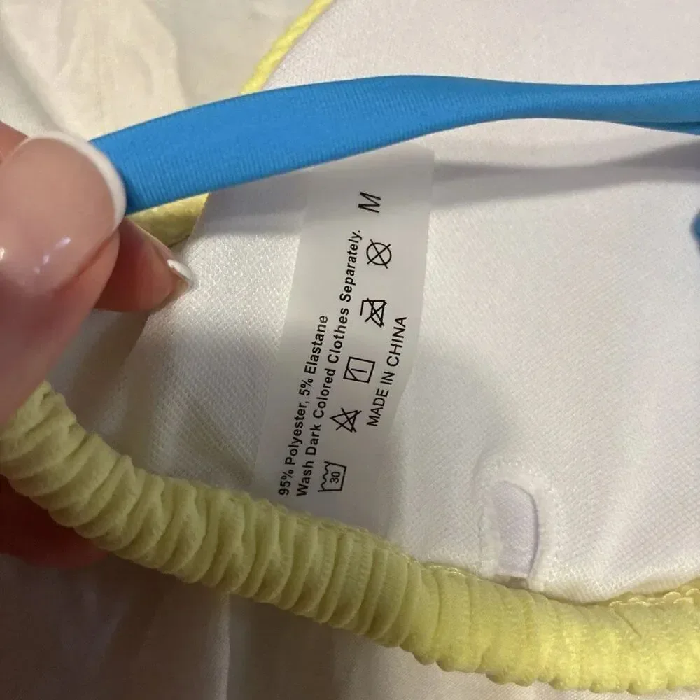 Womens Yellow Blue Ribbed Padded Bikini Medium